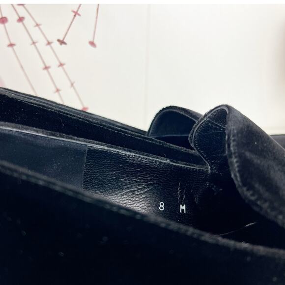 Calvin Klein Black Tiffany Velvet Heeled Loafers Silver Logo Hardware Size 8 M - Picture 10 of 12